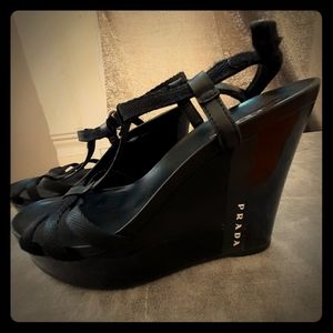 PRADA black wedge sandals